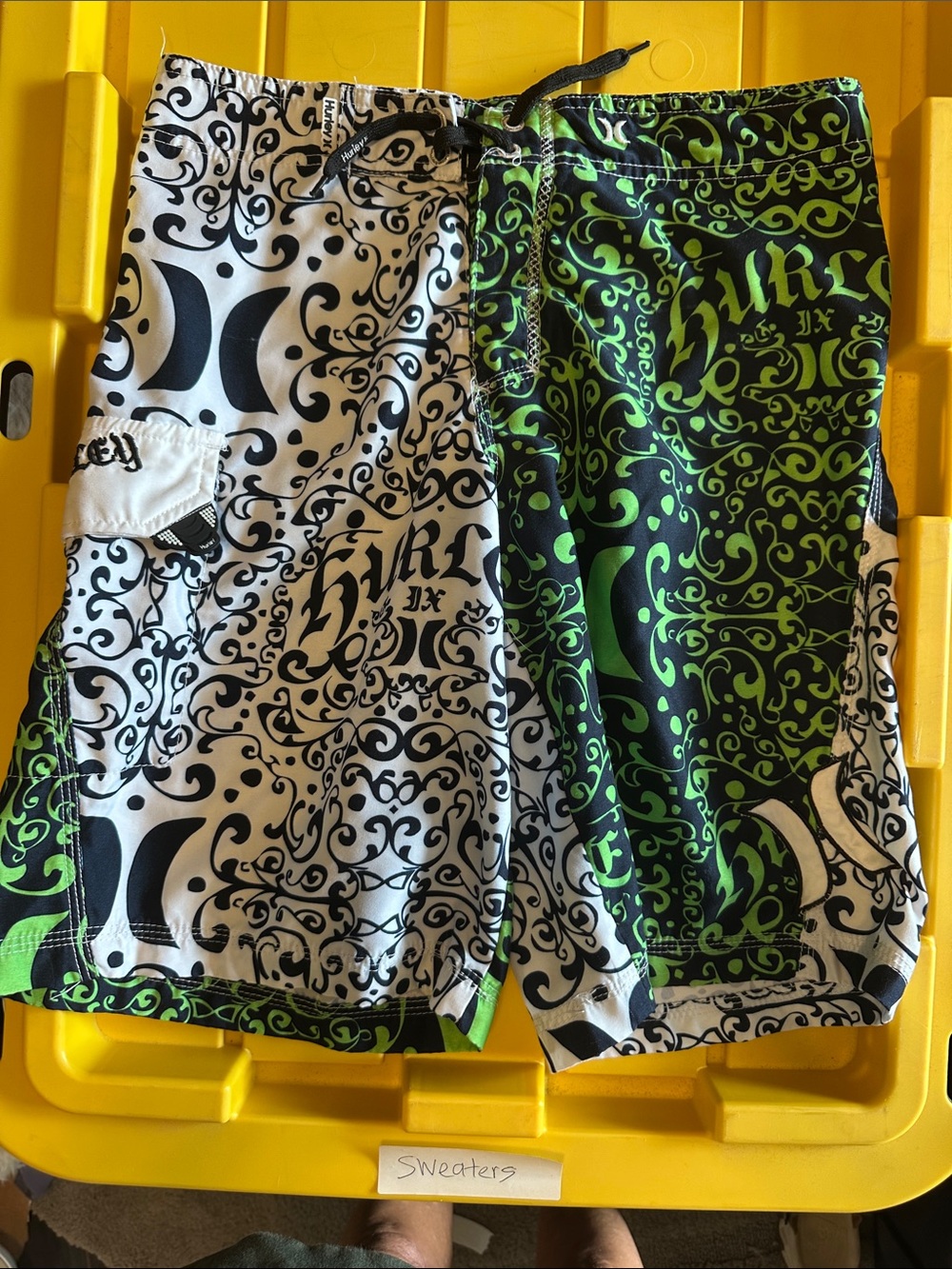 Hurley Green, Black & White Graphic Board Shorts - Kids